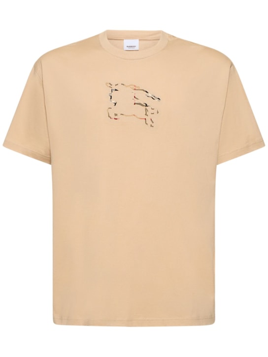 Burberry: T-Shirt aus Baumwolljersey „Padbury“ - Soft Fawn - men_0 | Luisa Via Roma