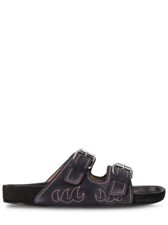 Isabel Marant: Lennyo leather flat sandals - siyah - women_0 | Luisa Via Roma