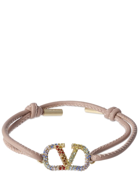 Valentino Garavani: Rainbow V logo leather sliding bracelet - Rose/Multi - women_0 | Luisa Via Roma
