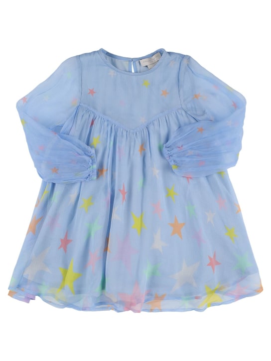 Stella Mccartney Kids: Star print silk long sleeve dress - Hellblau - kids-girls_0 | Luisa Via Roma