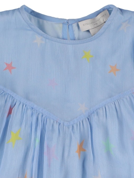 Stella Mccartney Kids: Star print silk long sleeve dress - Light Blue - kids-girls_1 | Luisa Via Roma