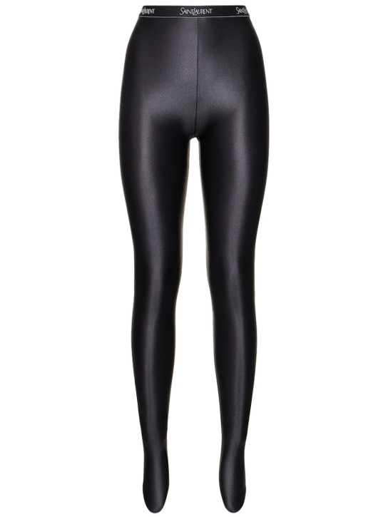 Saint Laurent: Stretch nylon blend leggings - Black - women_0 | Luisa Via Roma