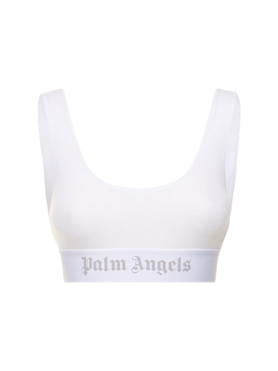 Palm Angels: Soutien-gorge en coton à logo - Blanc - women_0 | Luisa Via Roma