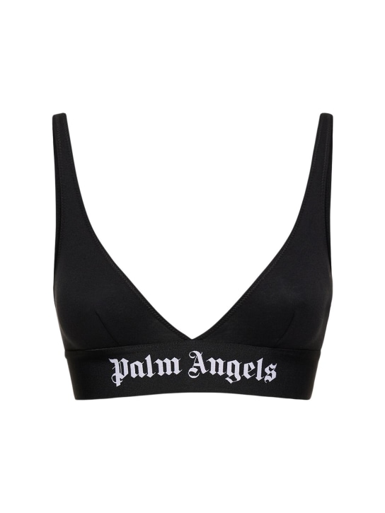 Palm Angels: BH aus Stretch-Baumwolle mit Logo - Schwarz - women_0 | Luisa Via Roma