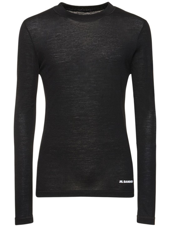 Jil Sander: ライトウェイト長袖Tシャツ - ブラック - men_0 | Luisa Via Roma