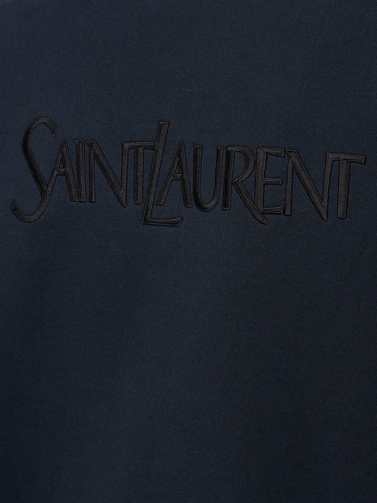 Saint Laurent: Old school cotton sweatshirt - Blue Petrol - men_1 | Luisa Via Roma