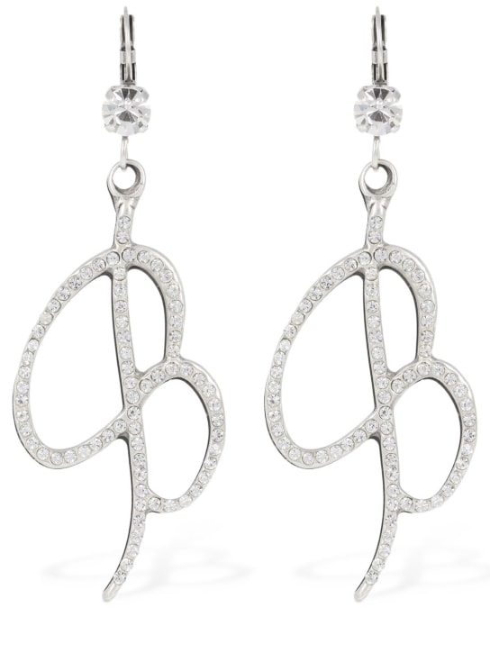 Blumarine: Crystal B logo drop earrings - Silver - women_0 | Luisa Via Roma