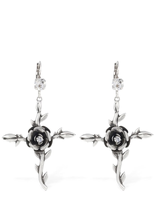 Blumarine: Rose & cross drop earrings - Silver - women_0 | Luisa Via Roma