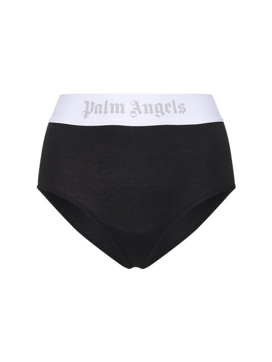 Palm Angels: Culotte taille haute en coton à logo - Noir - women_0 | Luisa Via Roma