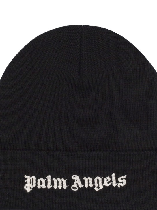 Palm Angels: Cappello beanie in lana con logo - Nero - women_1 | Luisa Via Roma