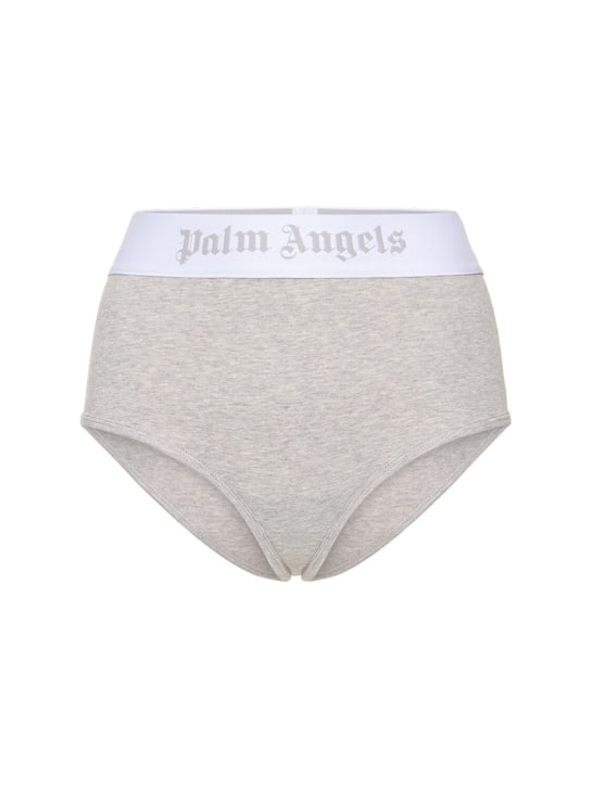 Palm Angels: Classic logo high rise cotton briefs - Gri - women_0 | Luisa Via Roma