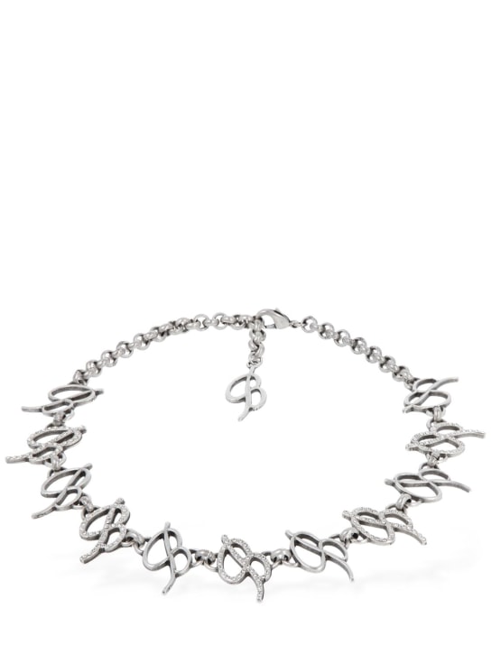 Blumarine: Halsband mit Multi-B-Logo - Silber/Kristall - women_0 | Luisa Via Roma