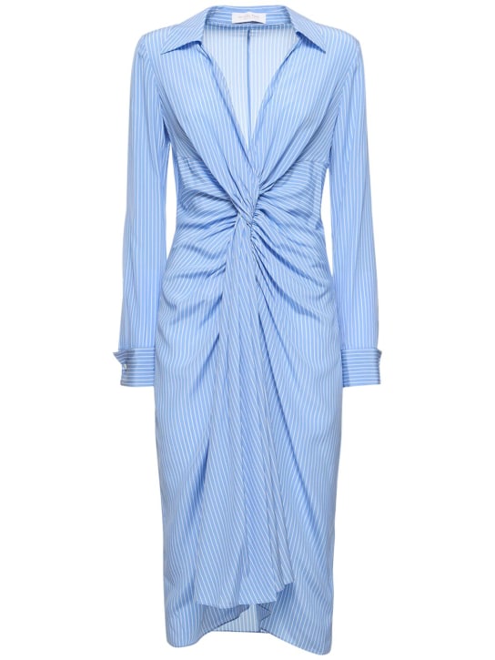 Michael Kors Collection: Gathered silk crepe shirt dress - Mavi/Beyaz - women_0 | Luisa Via Roma