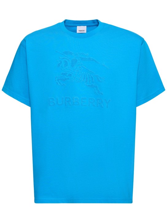 Burberry: Camiseta de jersey de algodón - Cerulean Blue - men_0 | Luisa Via Roma
