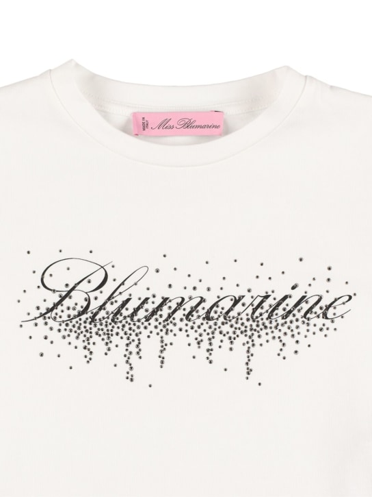 Miss Blumarine: Logo printed cotton jersey t-shirt - Beyaz - kids-girls_1 | Luisa Via Roma