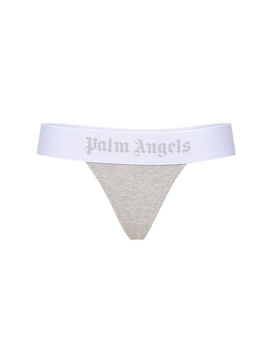 Palm Angels: String en coton à logo - Gris - women_0 | Luisa Via Roma