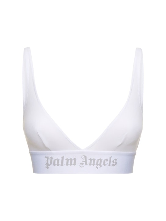 Palm Angels: Reggiseno a triangolo in cotone con logo - Bianco - women_0 | Luisa Via Roma