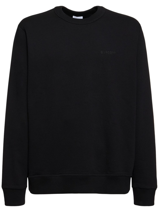 Burberry: Sudadera de jersey de algodón con logo - Negro - men_0 | Luisa Via Roma