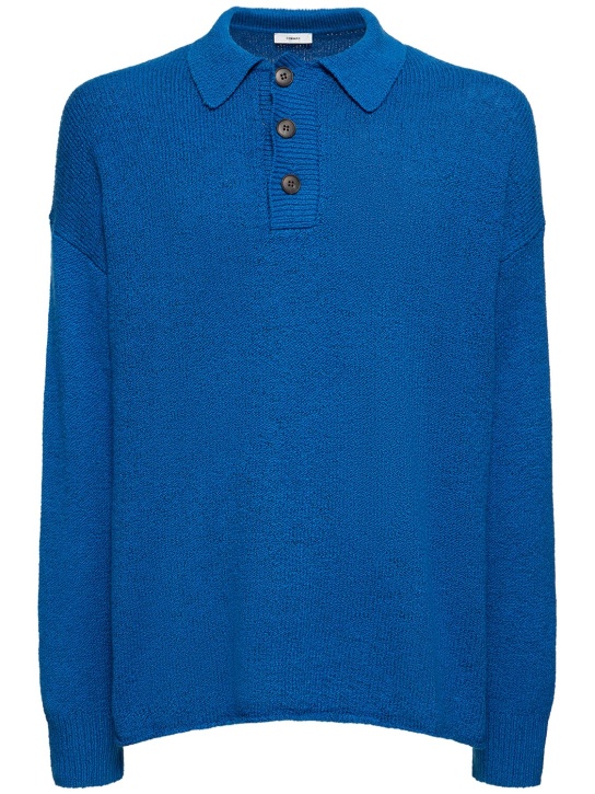 Commas: Cotton & wool knit polo sweater - Mavi - men_0 | Luisa Via Roma
