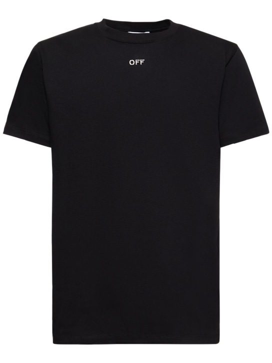 Off-White: Off Stitch コットンスリムTシャツ - ブラック - men_0 | Luisa Via Roma