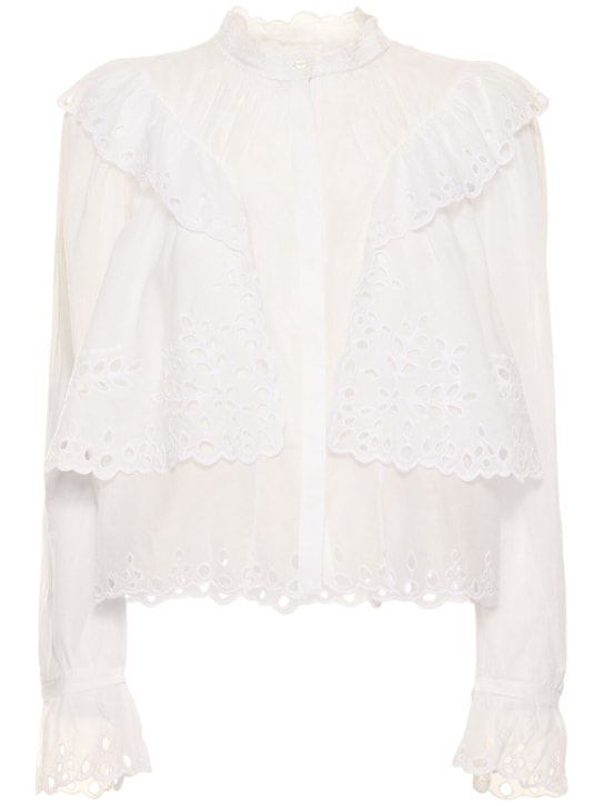 Marant Etoile: Kelmon ruffled cotton shirt - Beyaz - women_0 | Luisa Via Roma