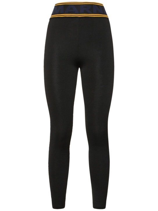 Marni: Stretch viscose logo skinny leggings - Black - women_0 | Luisa Via Roma