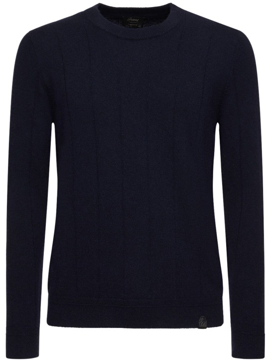 Brioni: Cashmere crewneck sweater - Navy - men_0 | Luisa Via Roma