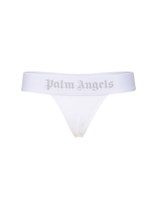 Palm Angels: String en coton à logo - Blanc - women_0 | Luisa Via Roma