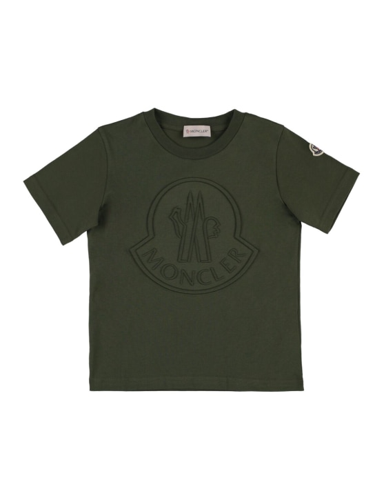 Moncler: 棉质平纹针织T恤 - 深绿色 - kids-boys_0 | Luisa Via Roma