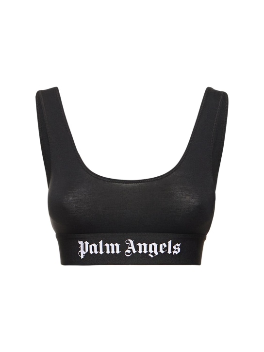 Palm Angels: Soutien-gorge en coton à logo - Noir - women_0 | Luisa Via Roma