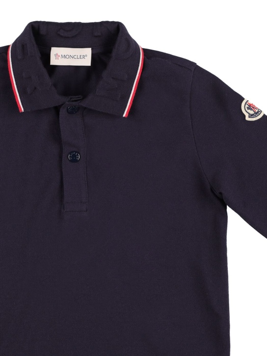 Moncler: Cotton piquet polo shirt - Navy - kids-boys_1 | Luisa Via Roma