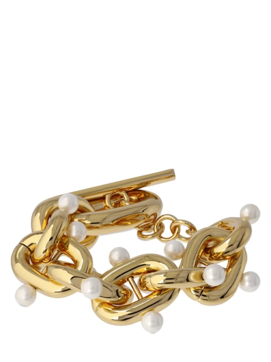 Rabanne: Xl Link bracelet with faux pearls - Gold - women_0 | Luisa Via Roma