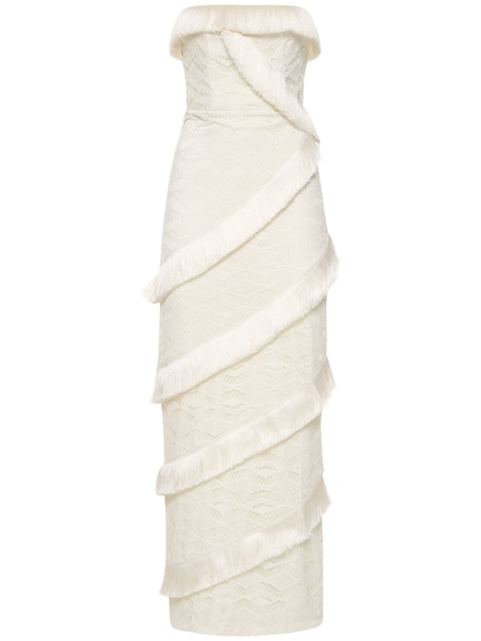 Patbo: Strapless crocheted tech maxi dress - Ivory - women_0 | Luisa Via Roma