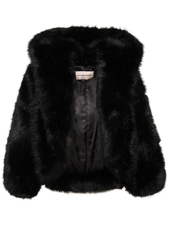 Alexandre Vauthier: Faux fur hooded short jacket - Siyah - women_0 | Luisa Via Roma