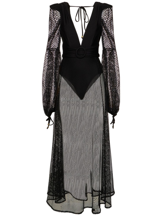Patbo: Plunge neck long mesh beach dress - Black - women_0 | Luisa Via Roma