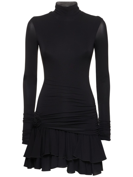 Blumarine: Jersey turtleneck draped mini dress - Black - women_0 | Luisa Via Roma