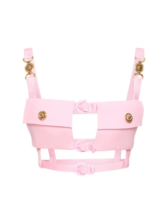Versace: Dua Lipa cutout satin bra w/ pockets - Pink - women_0 | Luisa Via Roma