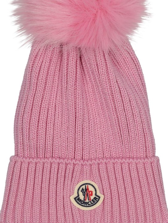 Moncler: Wool beanie w/ pompom - Light Pink - kids-girls_1 | Luisa Via Roma