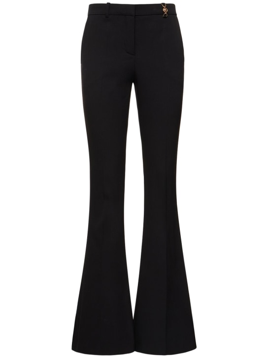 Versace: 中腰羊毛绉纱喇叭裤 - 黑色 - women_0 | Luisa Via Roma