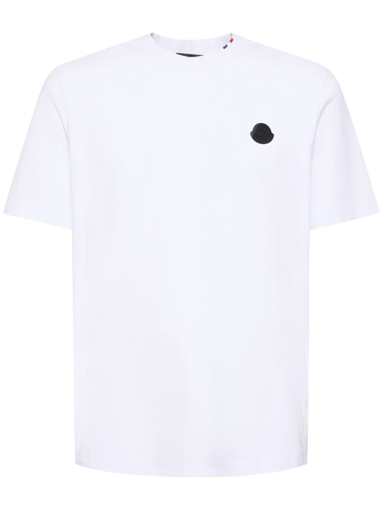 Moncler: T-shirt in jersey di cotone con logo - Bianco Ottico - men_0 | Luisa Via Roma