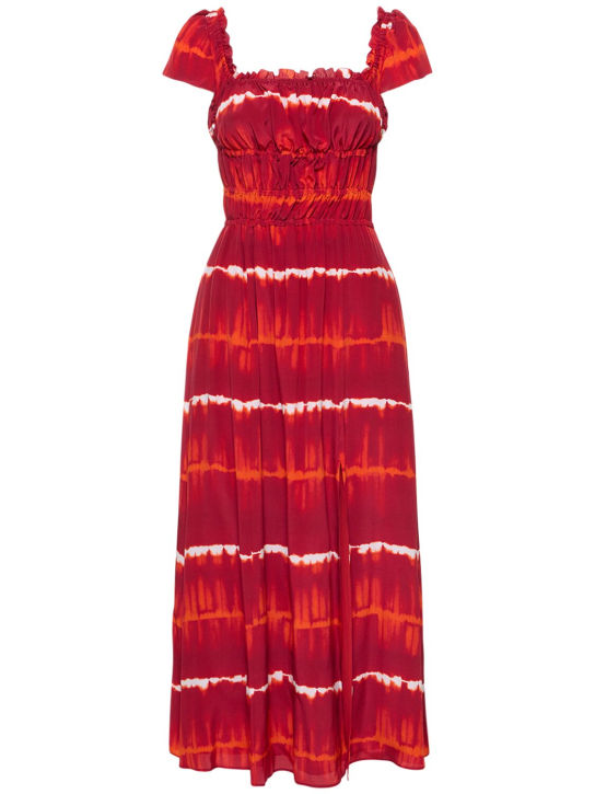 ALTUZARRA: Vestido midi de crepé de seda estampado - Multi/Rojo - women_0 | Luisa Via Roma