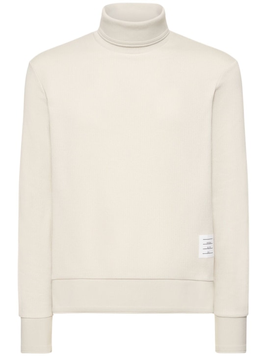 Thom Browne: Cotton knit turtleneck sweater - Natural White - men_0 | Luisa Via Roma