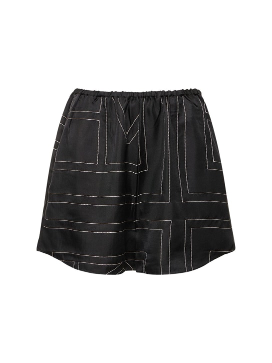 Toteme: Monogram embroidered silk pajama shorts - Black - women_0 | Luisa Via Roma