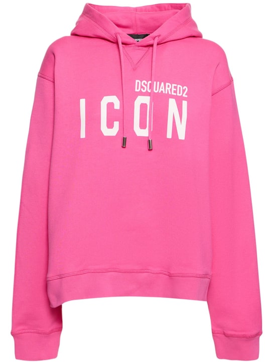 Dsquared2: Icon logo print cotton jersey hoodie - Pink - women_0 | Luisa Via Roma