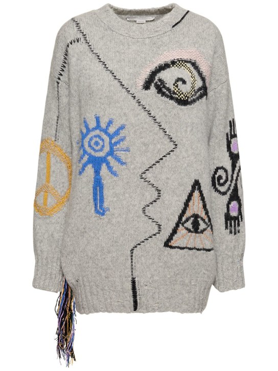 Stella McCartney: Strickpullover aus Wollmischgewebe „Folk Artwork“ - Grau - women_0 | Luisa Via Roma