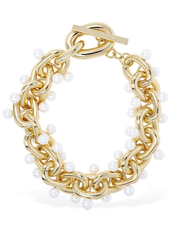 Rabanne: Xl Link collar necklace with faux pearls - Gold - women_0 | Luisa Via Roma