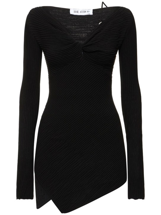 The Attico: Desai asymmetric viscose knit mini dress - Black - women_0 | Luisa Via Roma
