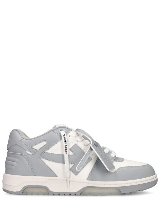 Off-White: Out Of Office leather sneakers - White/Grey - men_0 | Luisa Via Roma
