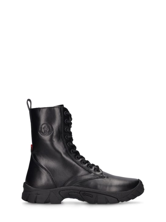 Moncler: Petit Larue Trek leather ankle boots - Black - kids-girls_0 | Luisa Via Roma