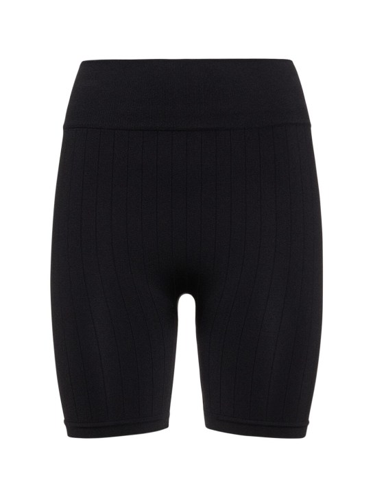 Prism Squared: Fluid flat rib high waist shorts - Black - women_0 | Luisa Via Roma